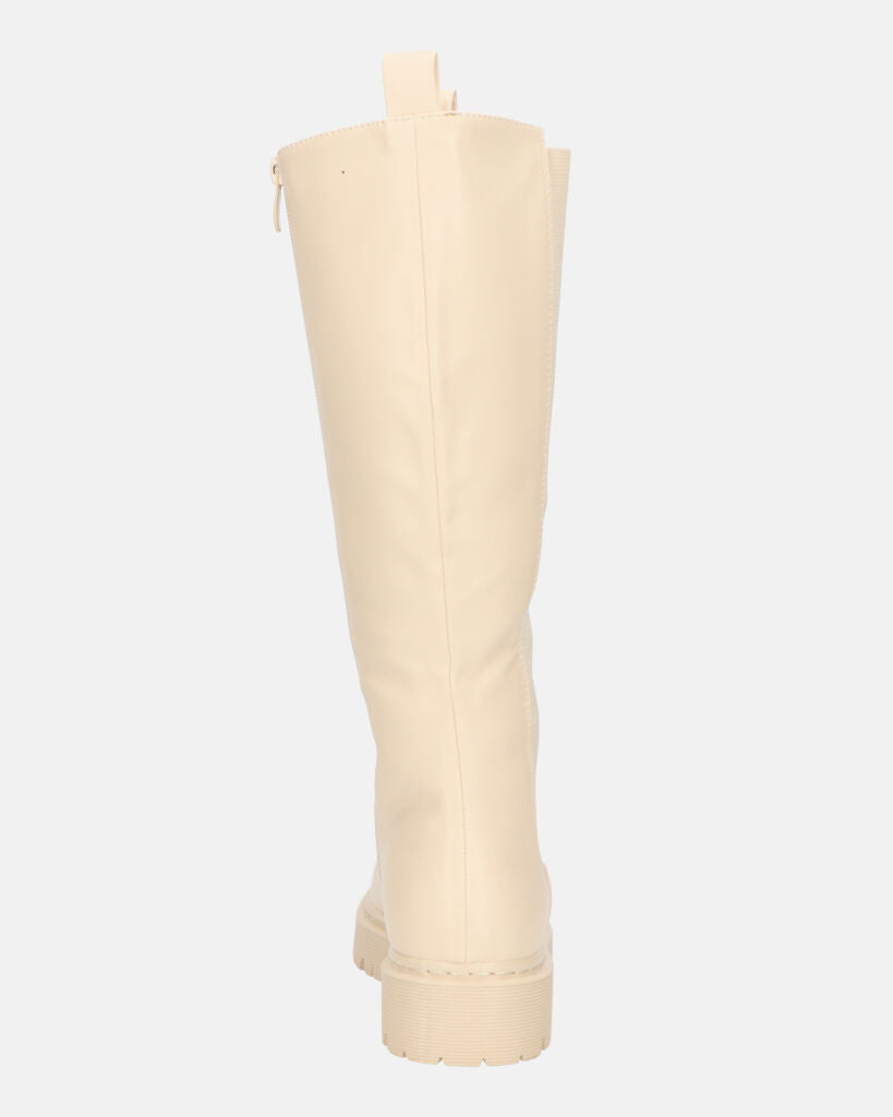 ARIANNA - stivali alti beige con banda elastica e cerniera