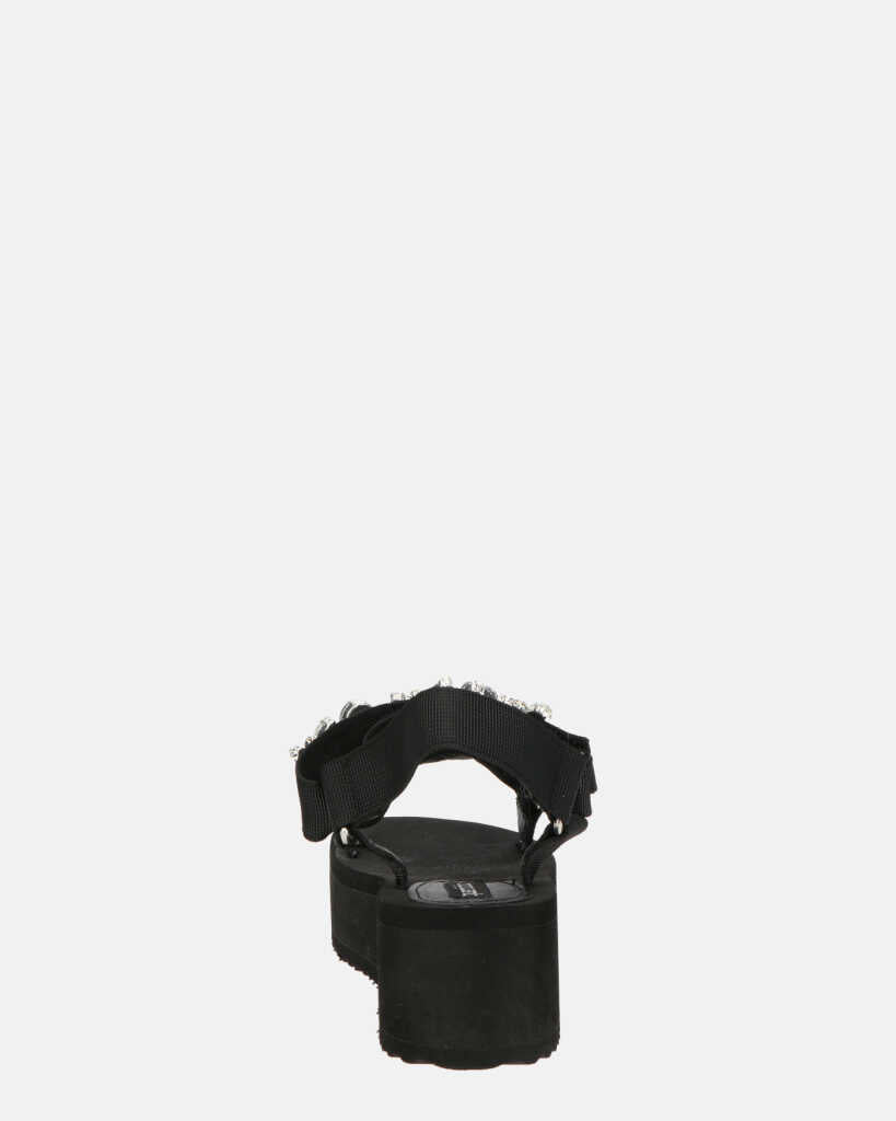 LIZIE - sandalo con plateau in camoscio nero e gemme