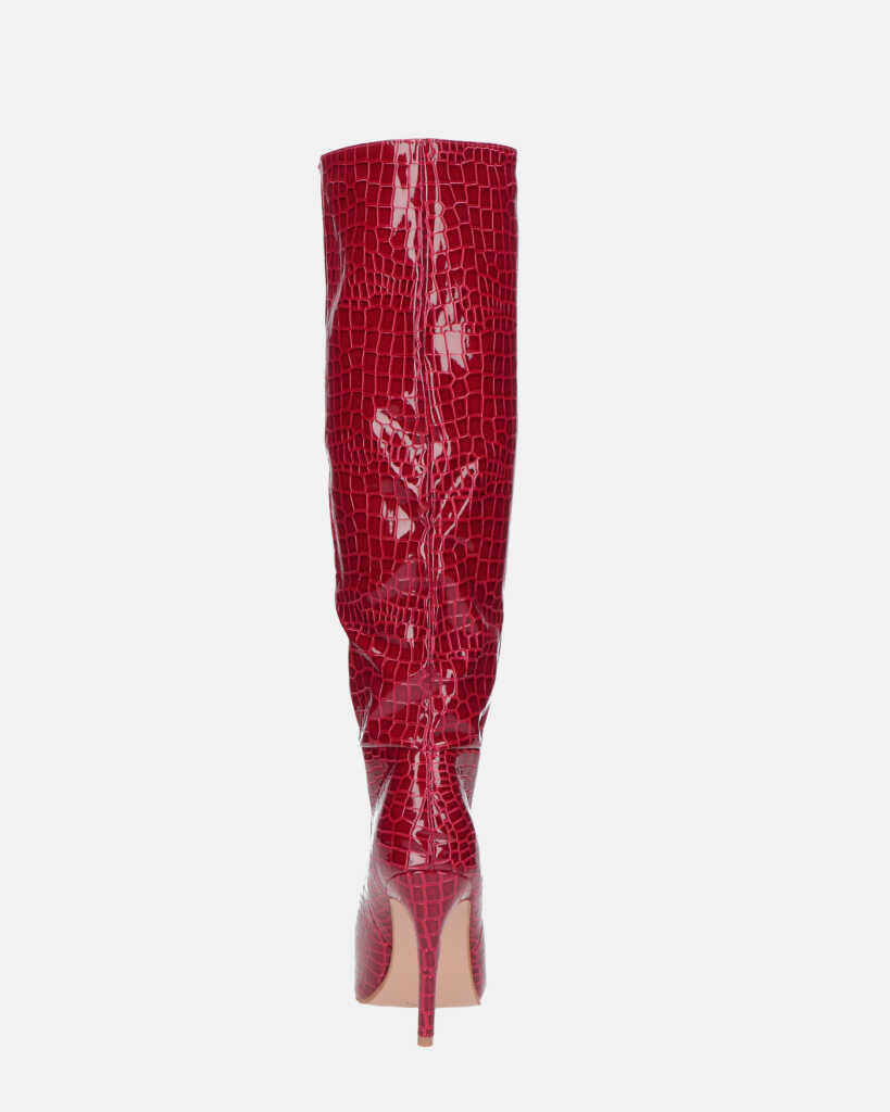 LOLY - stivale con tacco in coccodrillo rosso
