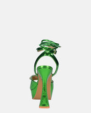 JANINE - tacchi alti con platform in glassy verde e fiocco con gemme