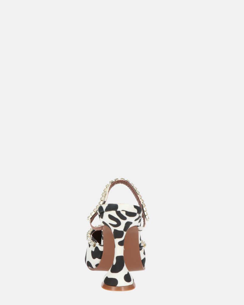 PERAL - scarpa con tacco in leopardato bianconero con gemme