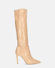 LOLY - stivale con tacco in coccodrillo beige