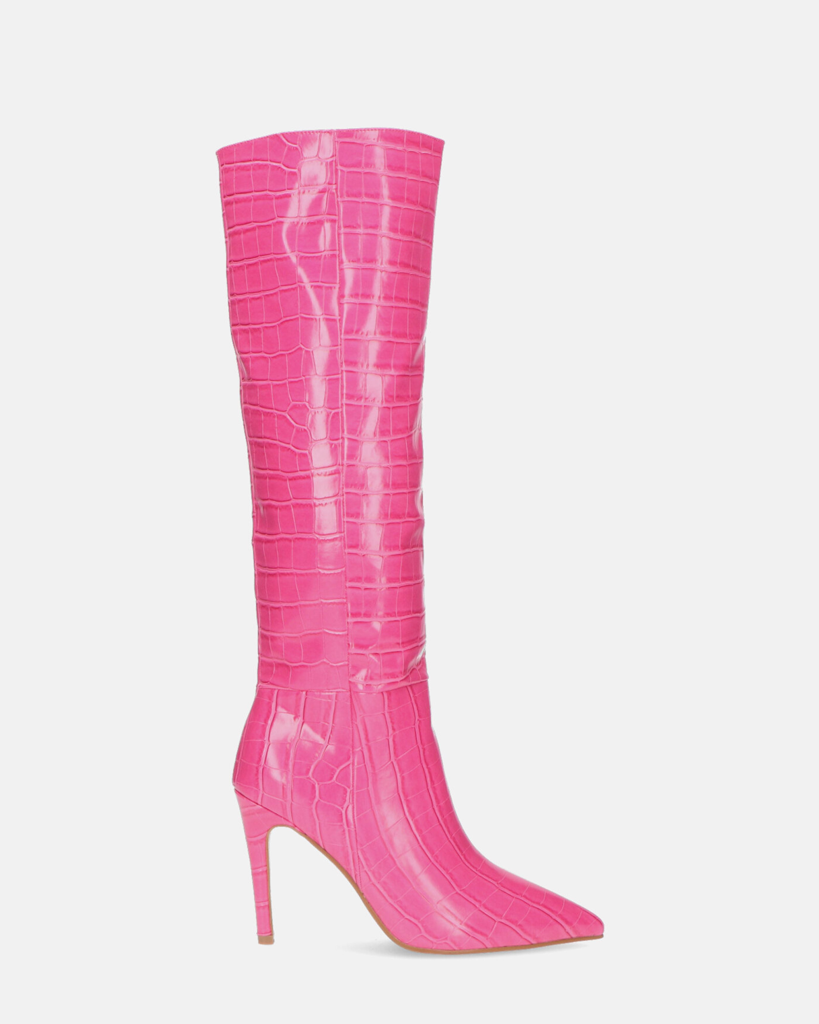 LOLY - stivale con tacco in coccodrillo rosa
