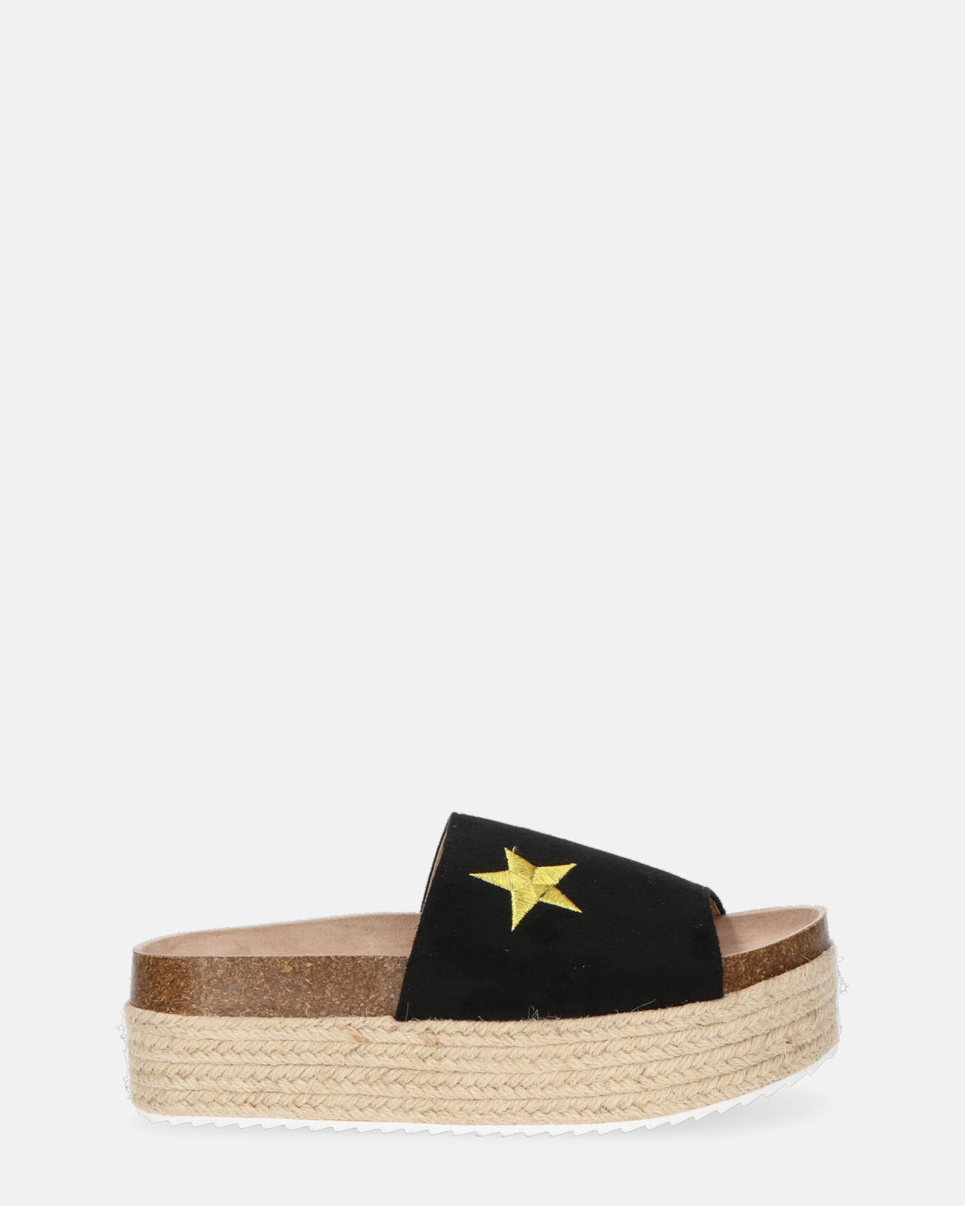 BRYANA - claquettes étoiles paille en noir