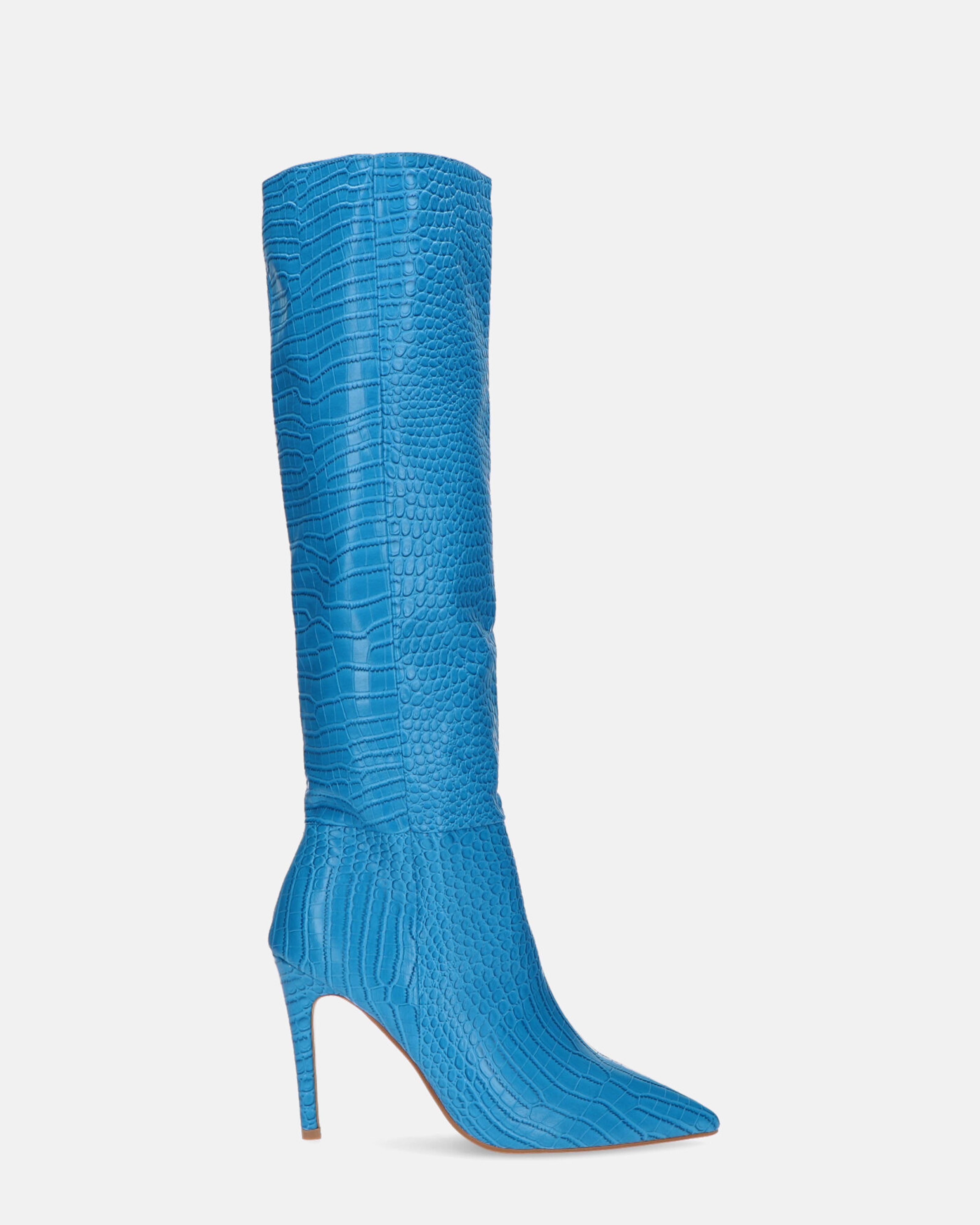 LOLY - stivale con tacco in coccodrillo blu