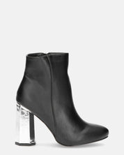 JOANNE - stivaletto nero con tacco in glassy argento