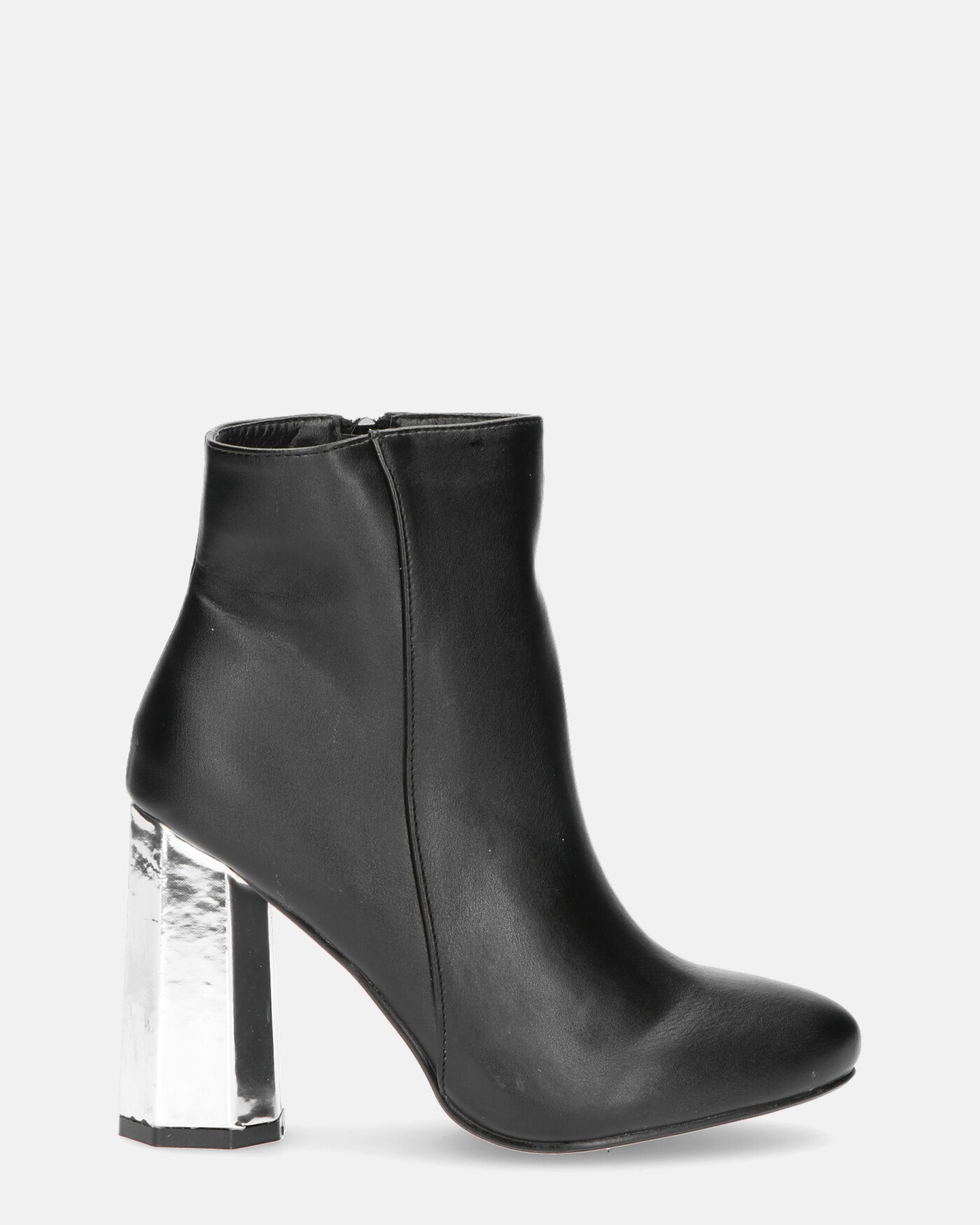 JOANNE - stivaletto nero con tacco in glassy argento