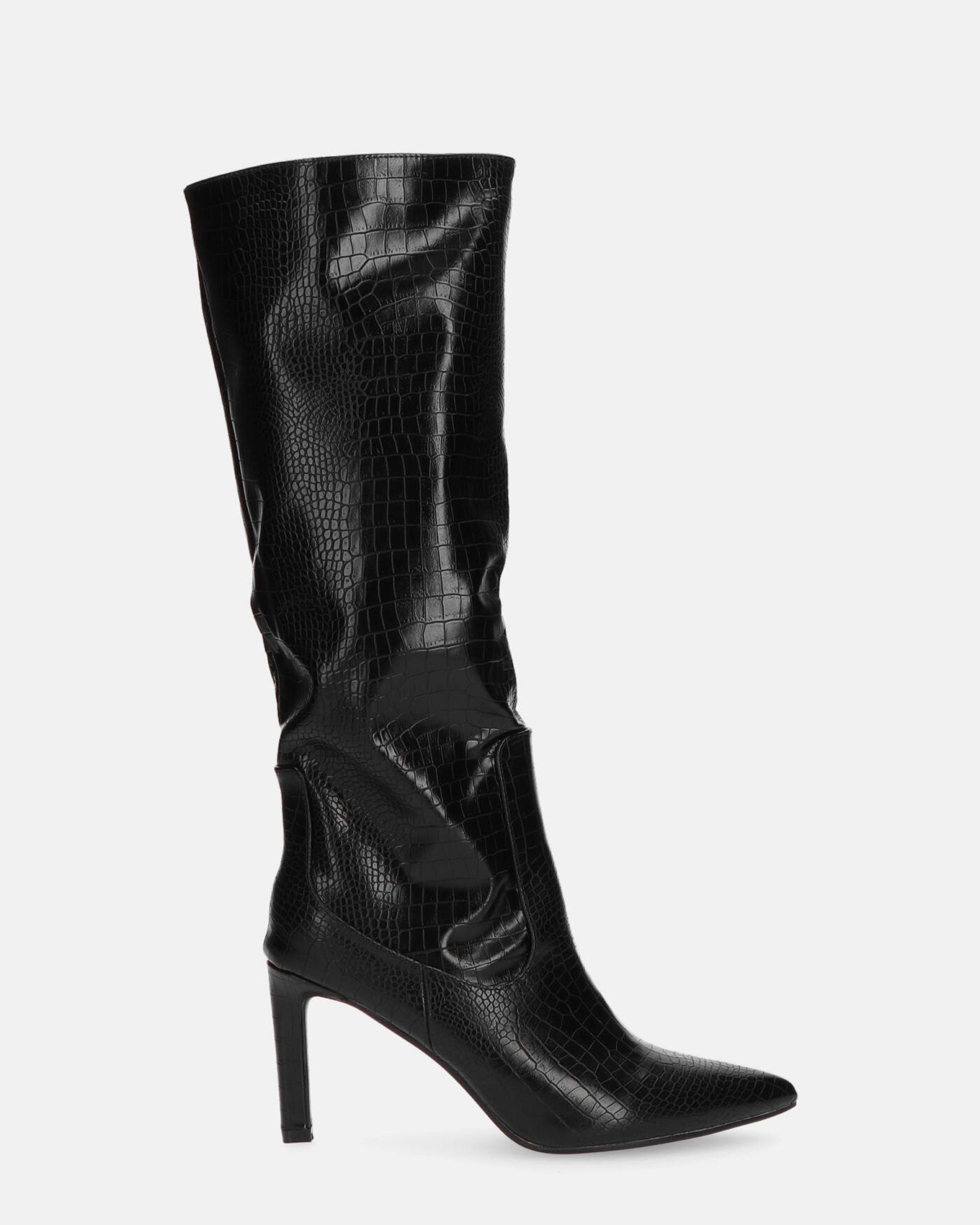 CAROLINE - stivale alto con tacco in nero pitonato